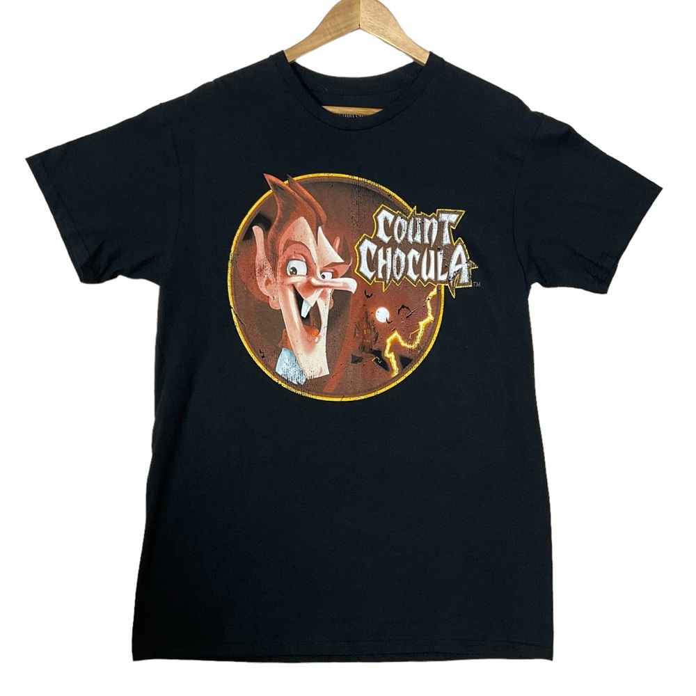 COUNT CHOCULA sz Medium T Shirt Dracula Short Sleeves Black Brown NWOT